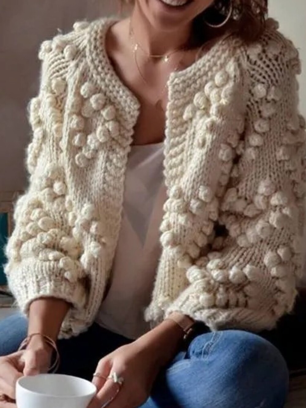 Chicwish Chunky Open Front Cardigan Ivory Cream Heart Fisherman Wool S M L